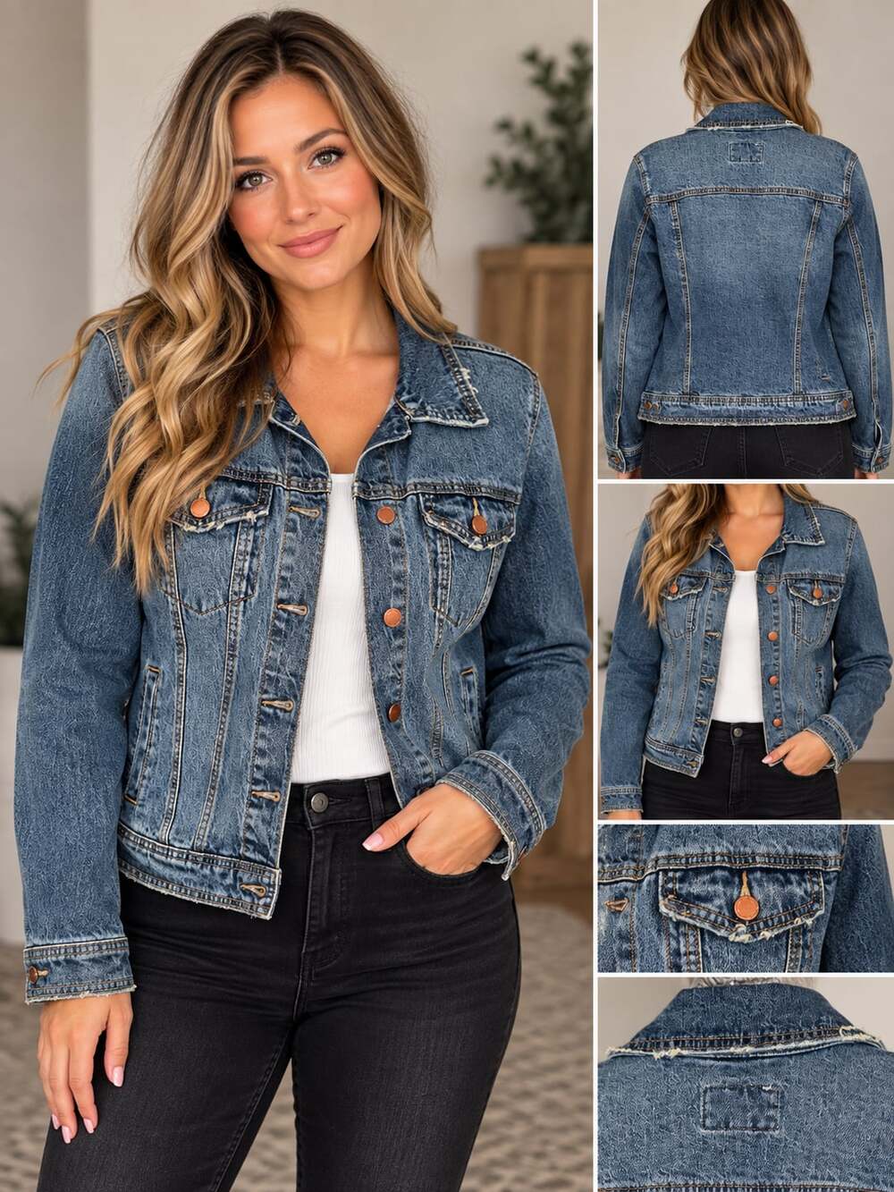 Universal Thread Denim Jean Jacket Size L Blue Distressed Raw Hem